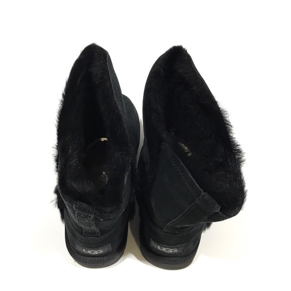 UGG CLASSIC SHORT FLUFF HIGH LOW BOOTS -BLACK SUEDE / TOSCANA SHEEPSKIN -US 6 - Picture 5 of 7
